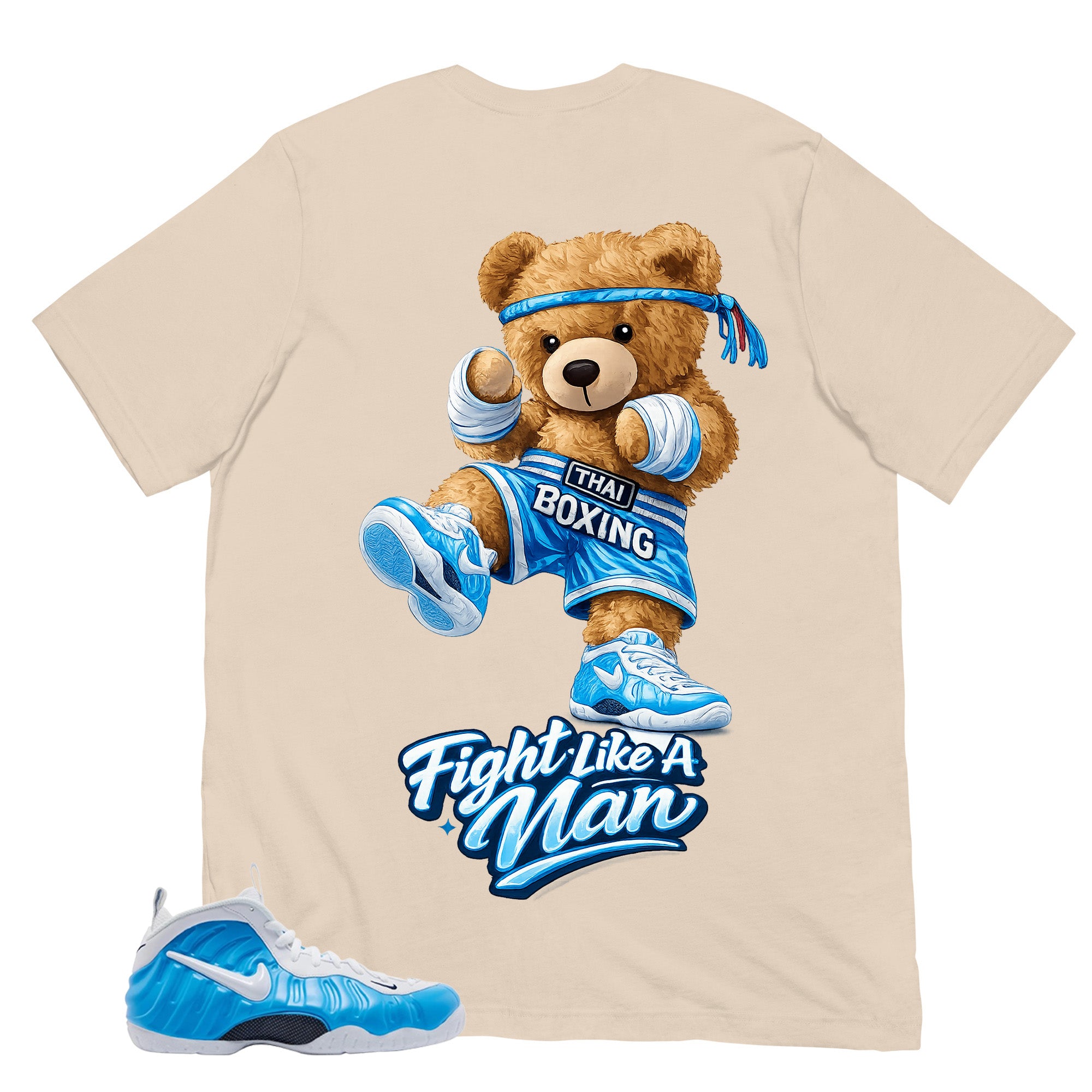 Flight Like A Man Bear Shirt - Matching Air Foamposite Pro 'University Blue' 2026