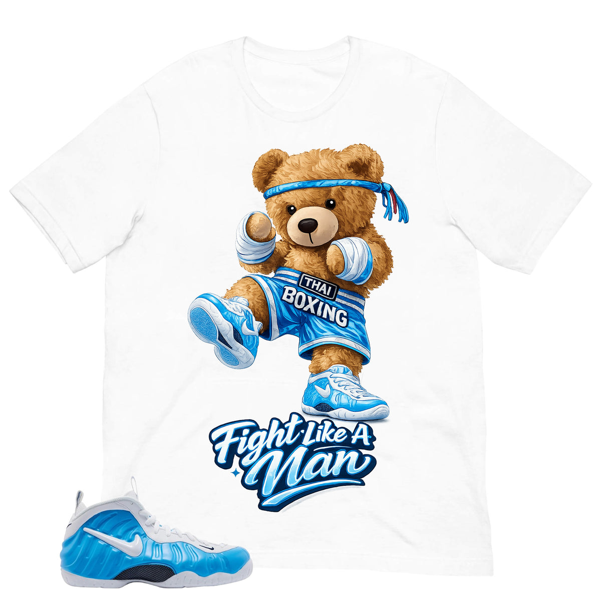 Flight Like A Man Bear Shirt - Matching Air Foamposite Pro 'University Blue' 2026