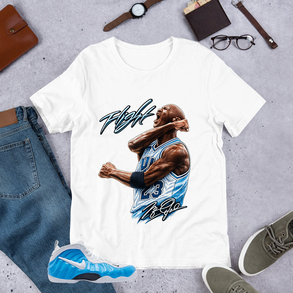 Flight Legend MJ Shirt - Matching Air Foamposite Pro 'University Blue' 2026