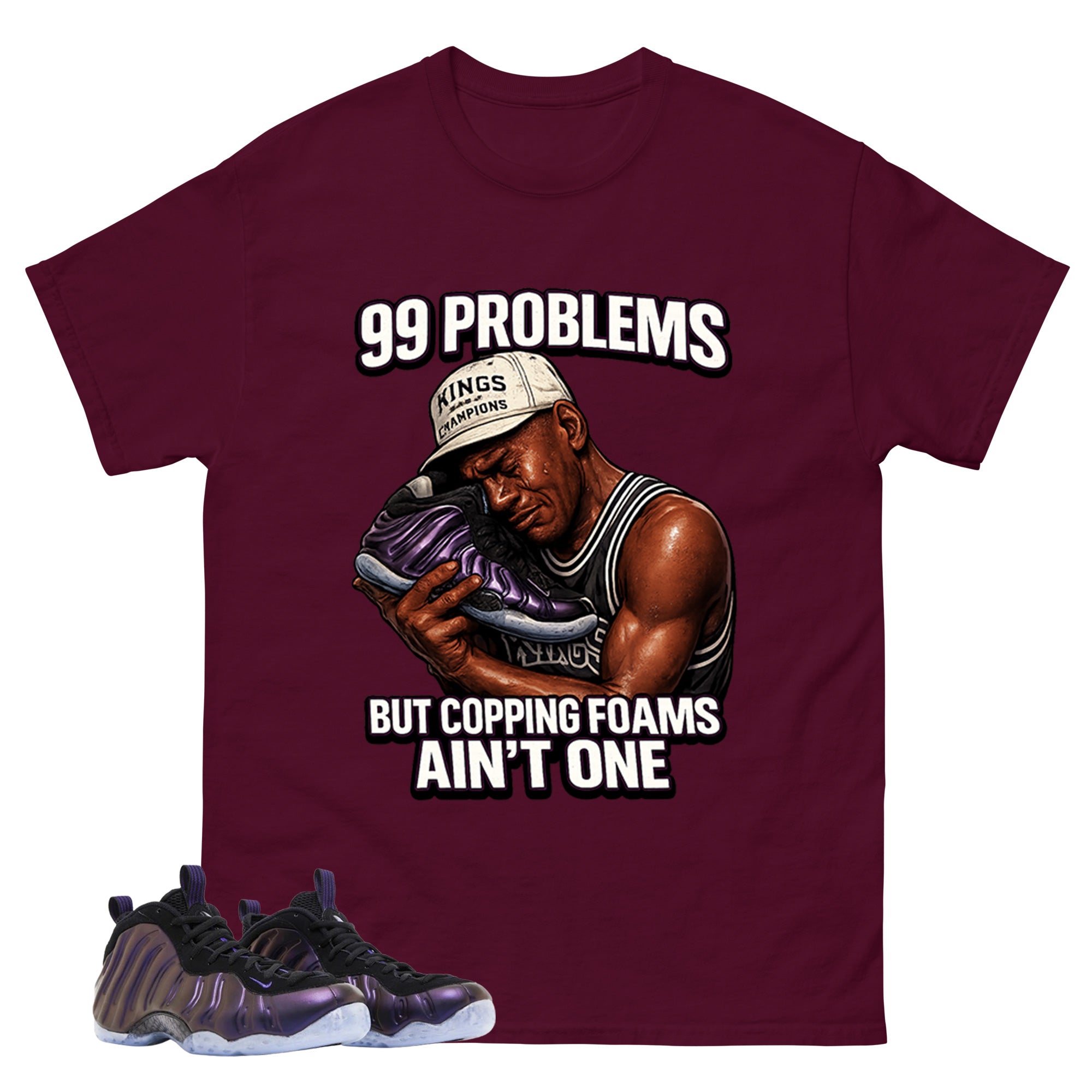99 Problems Graphic Tee, Shirt to Match Air Foamposite One Eggplant, Air Foamposite Unisex Purple Shirt