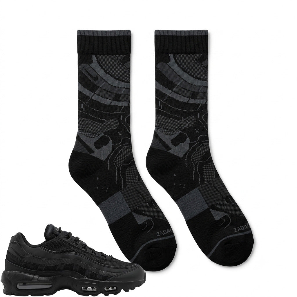 Triple Black Sneaker Match Socks – Air Max 95 Inspired Mid-Calf Crew Socks