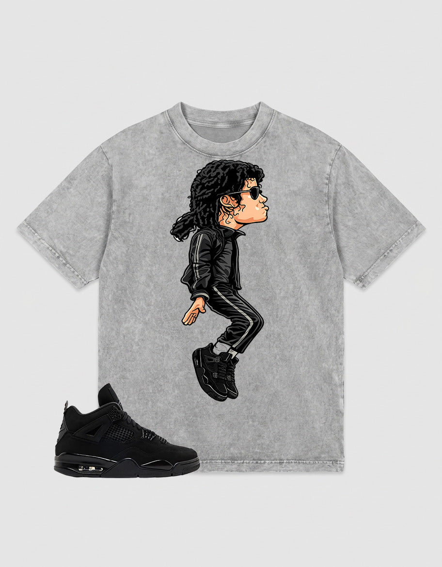 Black Cat 4s Zadago Washed T-shirt M.Jackson Tiptoe Graphic