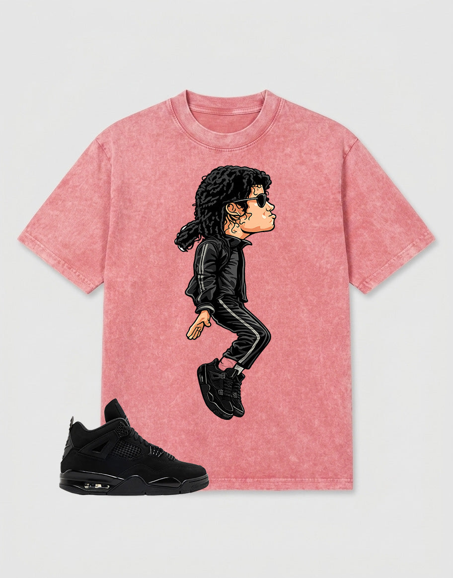 Black Cat 4s Zadago Washed T-shirt M.Jackson Tiptoe Graphic