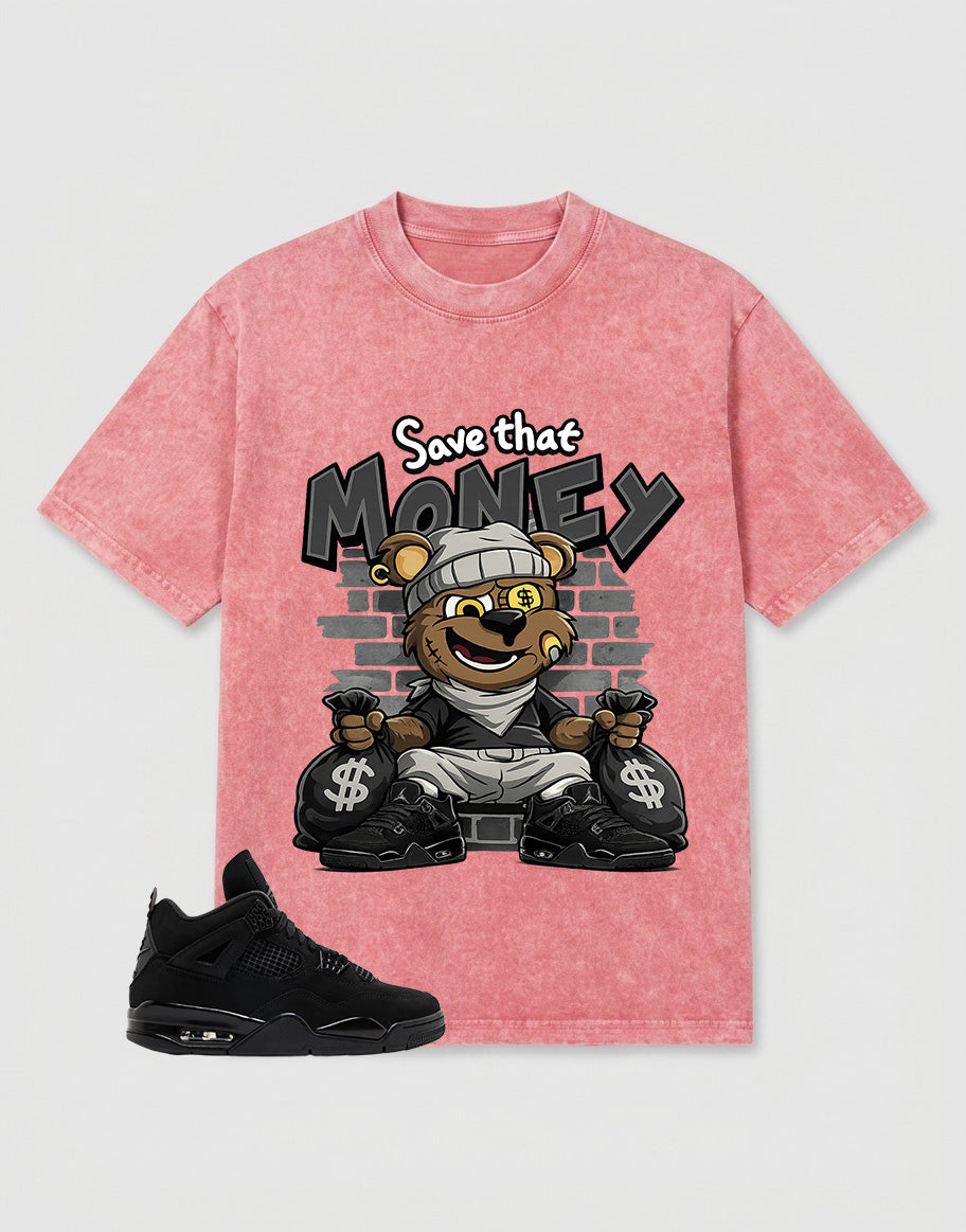 Black Cat 4s Zadago Washed T-shirt Save That Money Graphic
