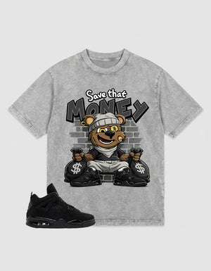 Black Cat 4s Zadago Washed T-shirt Save That Money Graphic
