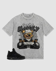 Black Cat 4s Zadago Washed T-shirt Save That Money Graphic
