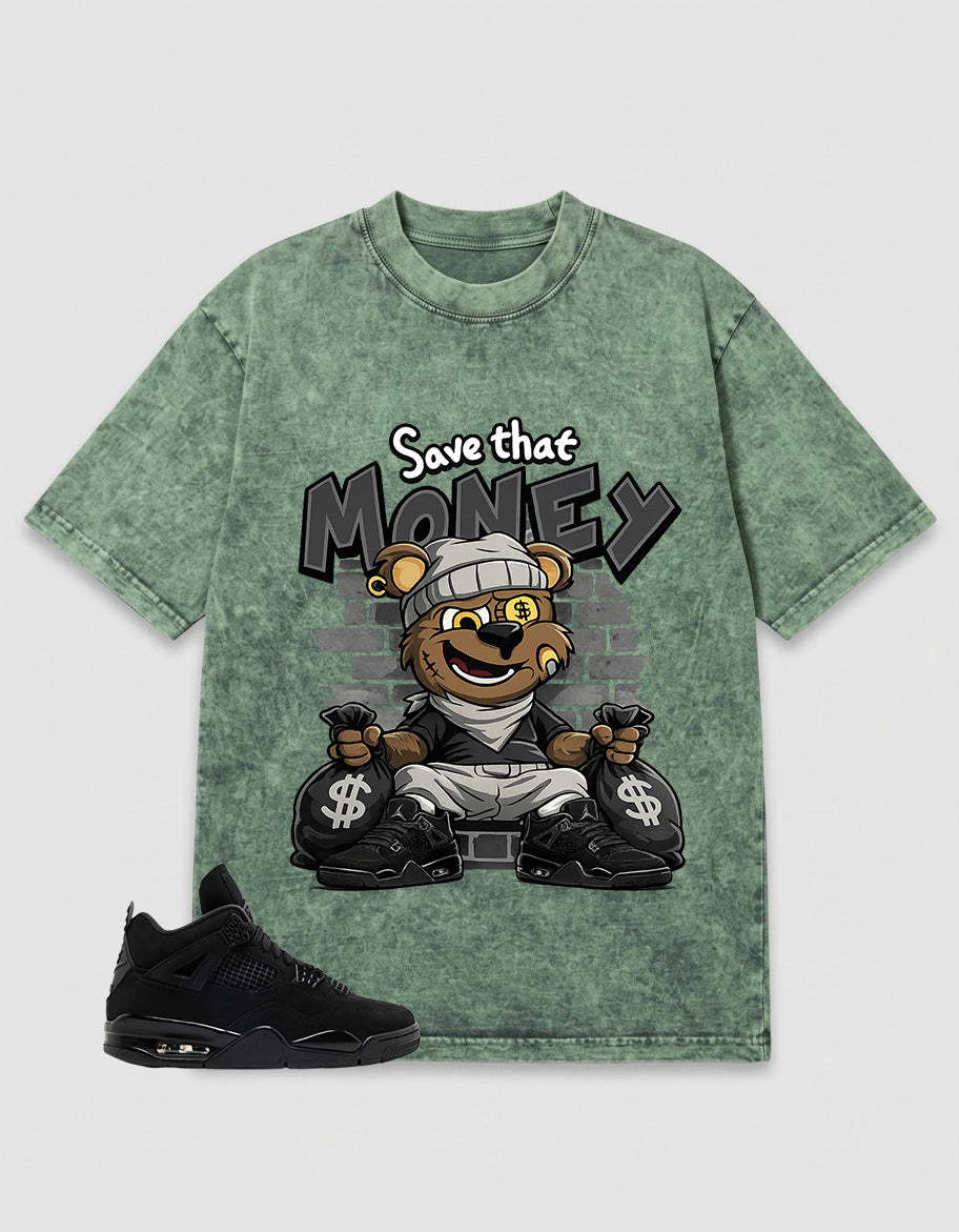 Black Cat 4s Zadago Washed T-shirt Save That Money Graphic