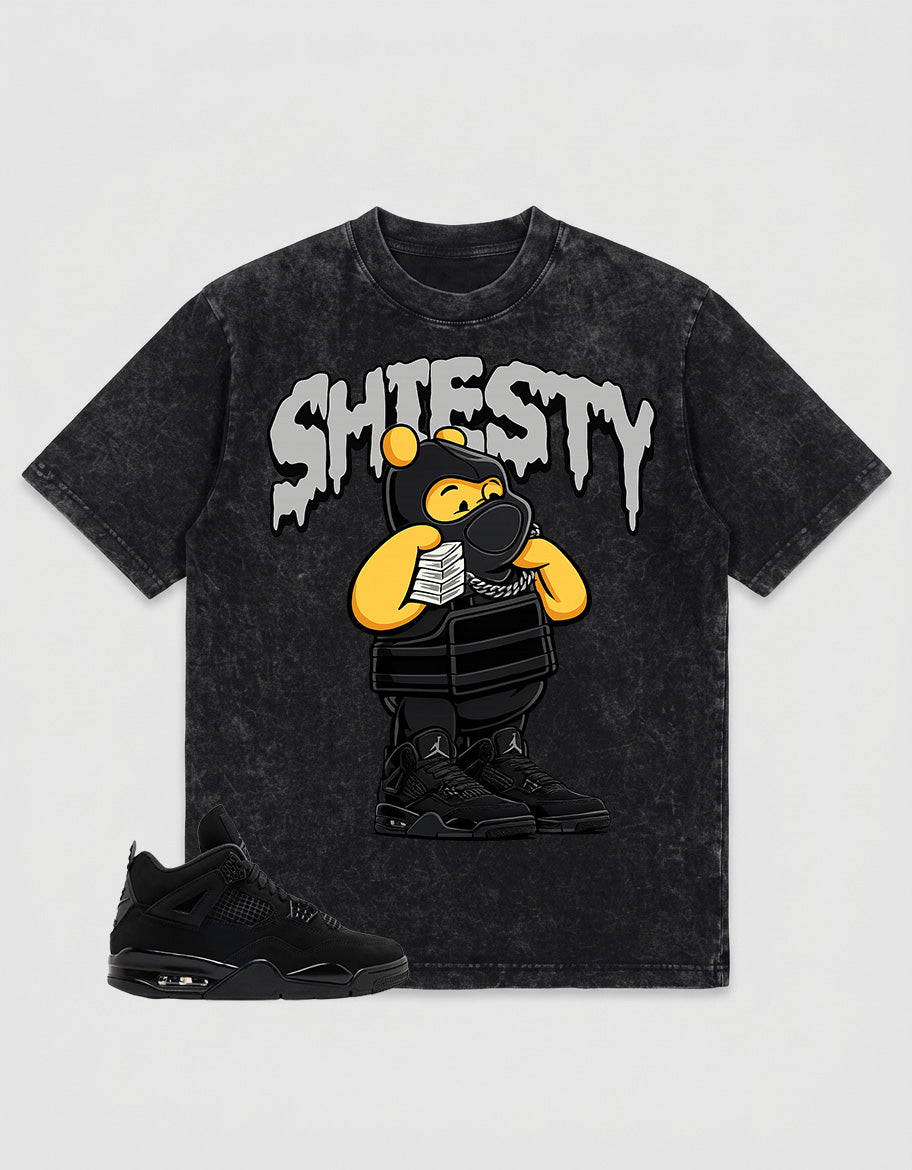 Black Cat 4s Zadago Washed T-shirt Shiesty Pooh Graphic