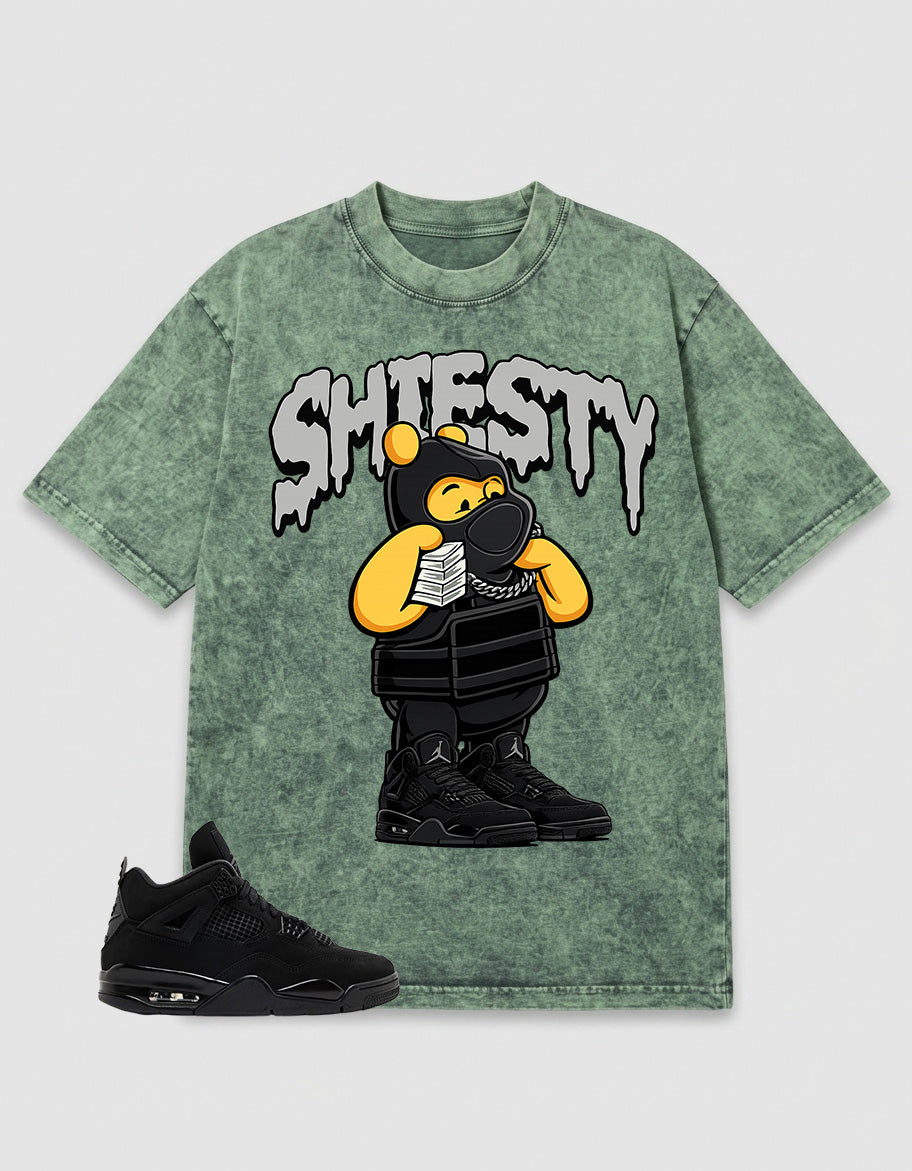Black Cat 4s Zadago Washed T-shirt Shiesty Pooh Graphic
