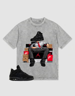 Black Cat 4s Zadago Washed T-shirt Sole Boss Graphic