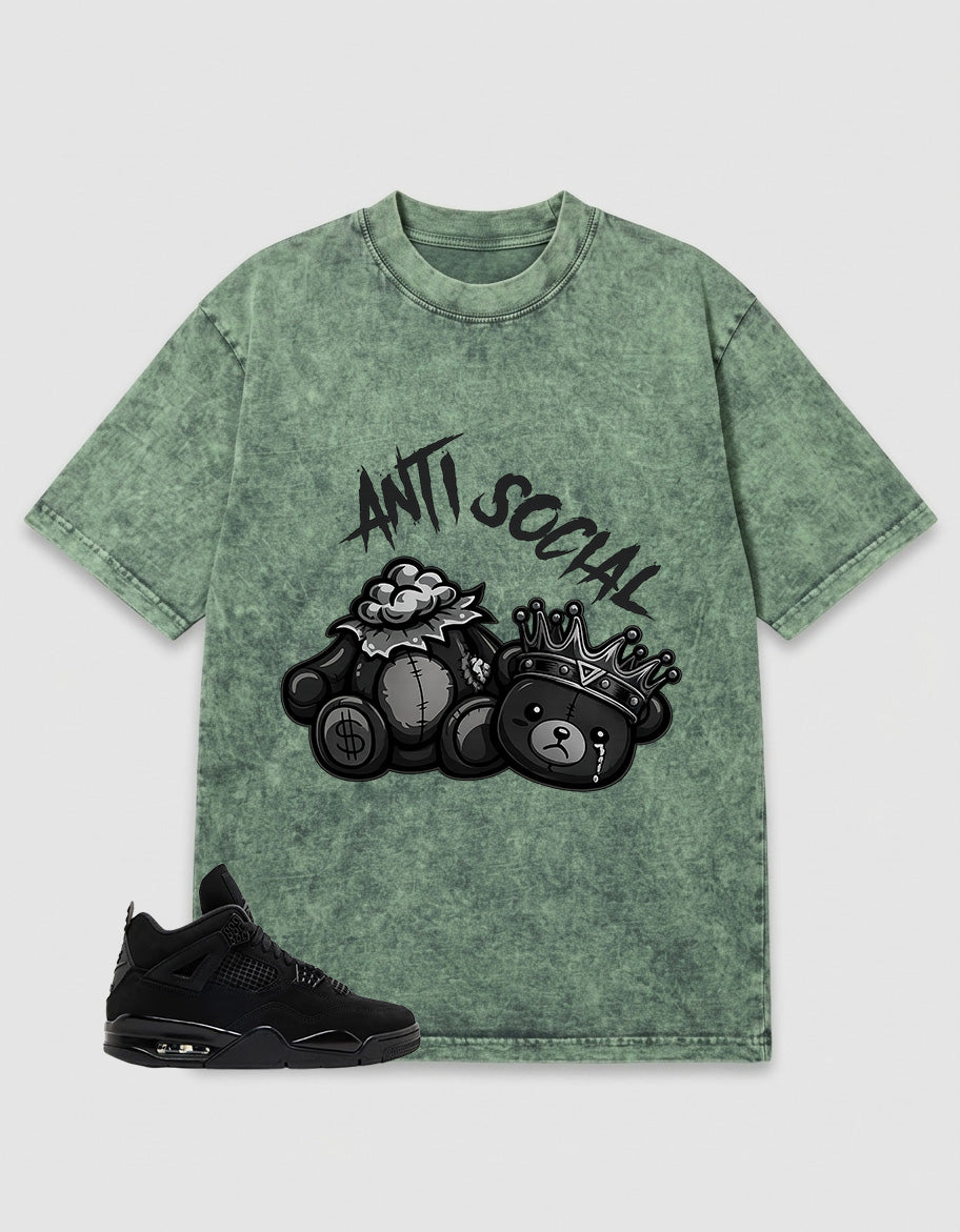 Black Cat 4s Zadago Washed T-shirt Anti Social Graphic