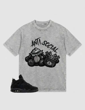 Black Cat 4s Zadago Washed T-shirt Anti Social Graphic