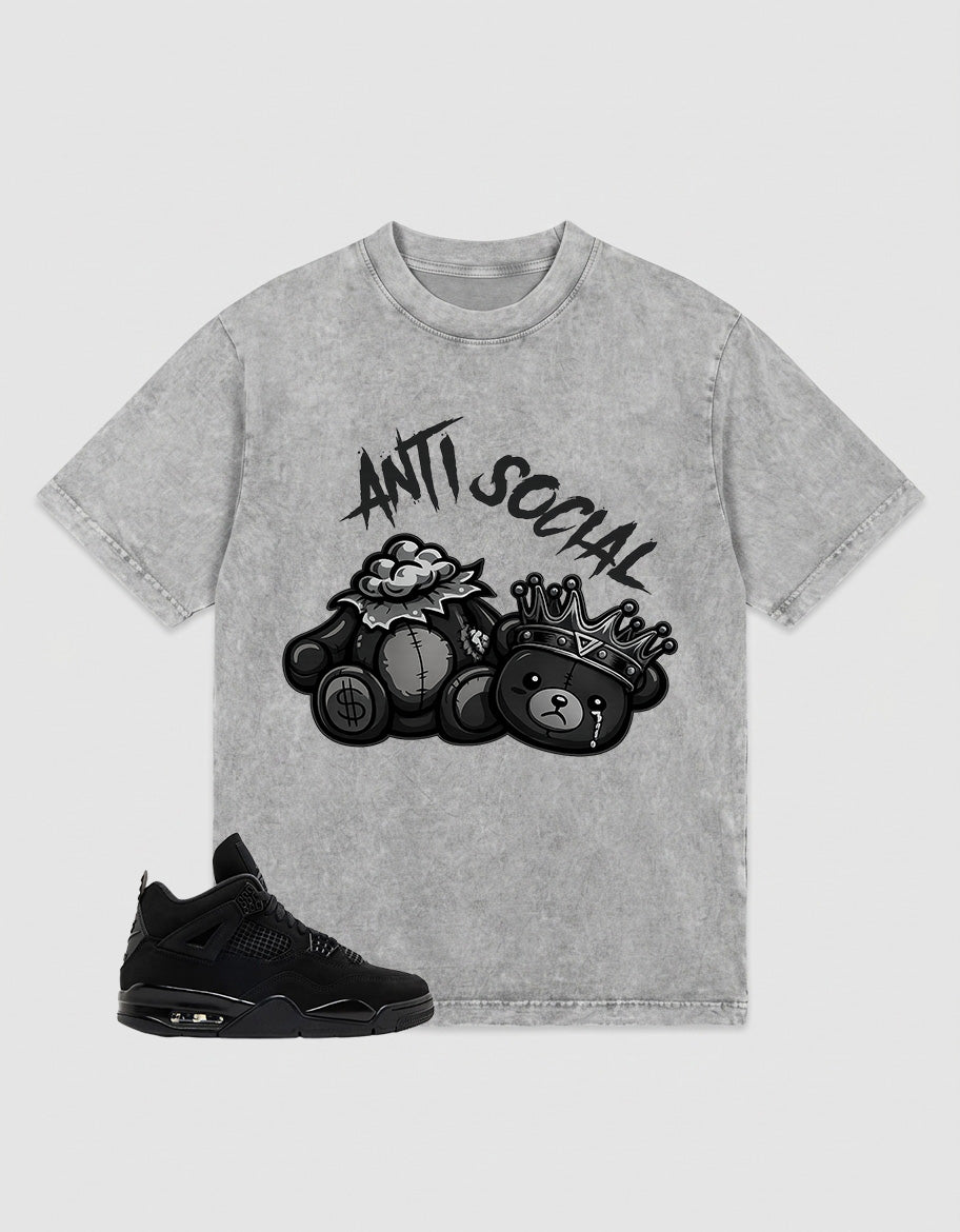 Black Cat 4s Zadago Washed T-shirt Anti Social Graphic