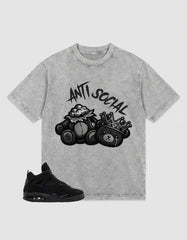 Black Cat 4s Zadago Washed T-shirt Anti Social Graphic