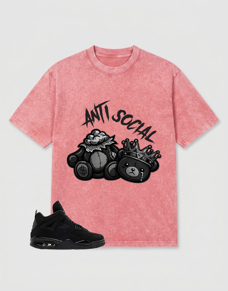 Black Cat 4s Zadago Washed T-shirt Anti Social Graphic