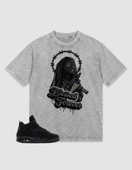 Black Cat 4s Zadago Washed T-shirt Blessed Forever Graphic