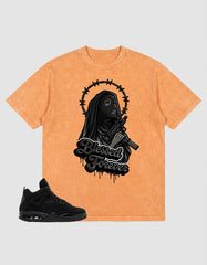Black Cat 4s Zadago Washed T-shirt Blessed Forever Graphic