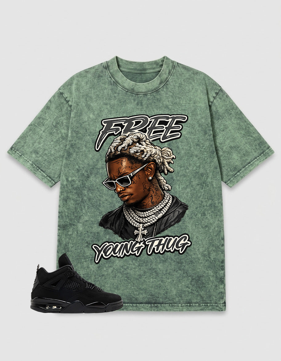 Black Cat 4s Zadago Washed T-shirt Free Young Thug Graphic
