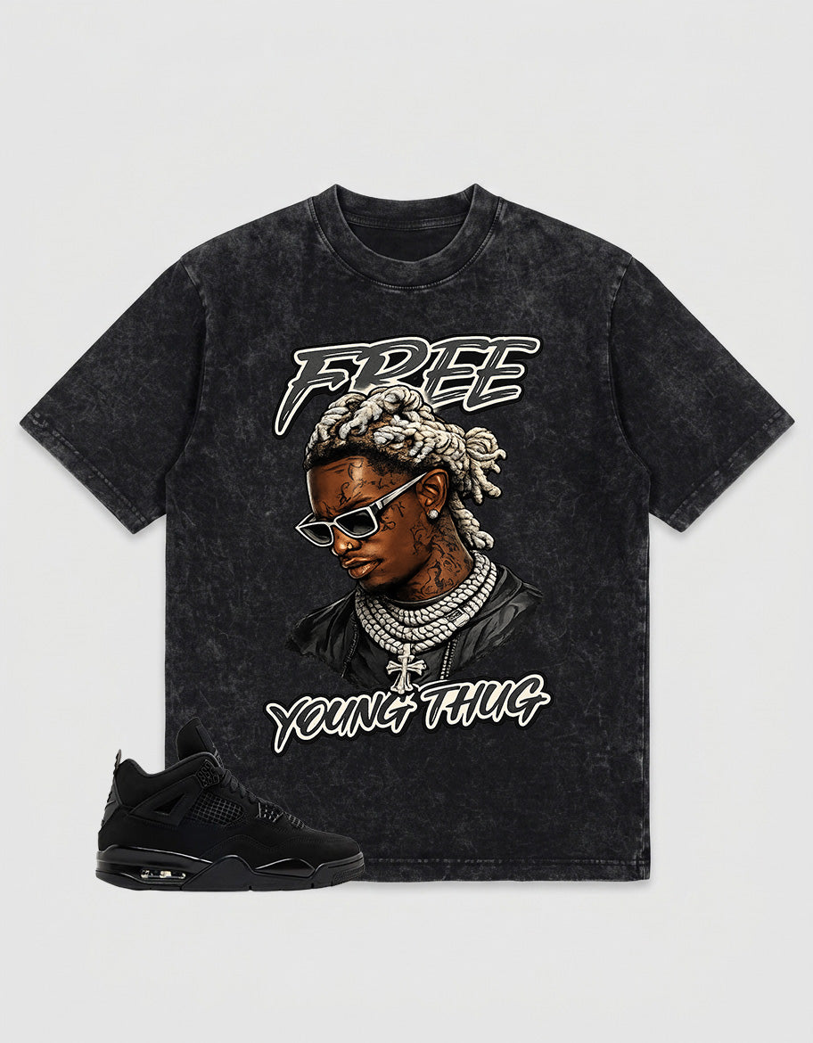 Black Cat 4s Zadago Washed T-shirt Free Young Thug Graphic