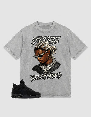 Black Cat 4s Zadago Washed T-shirt Free Young Thug Graphic