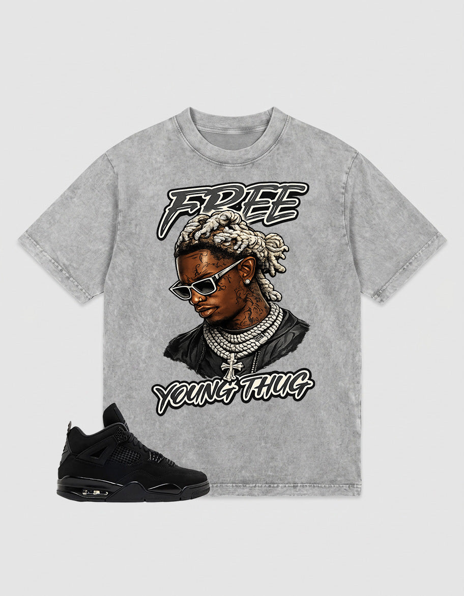 Black Cat 4s Zadago Washed T-shirt Free Young Thug Graphic