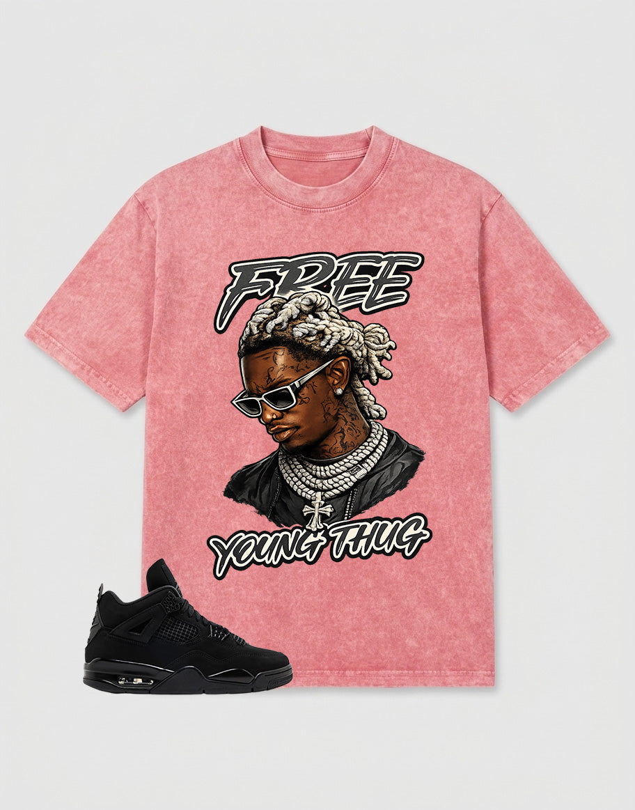 Black Cat 4s Zadago Washed T-shirt Free Young Thug Graphic