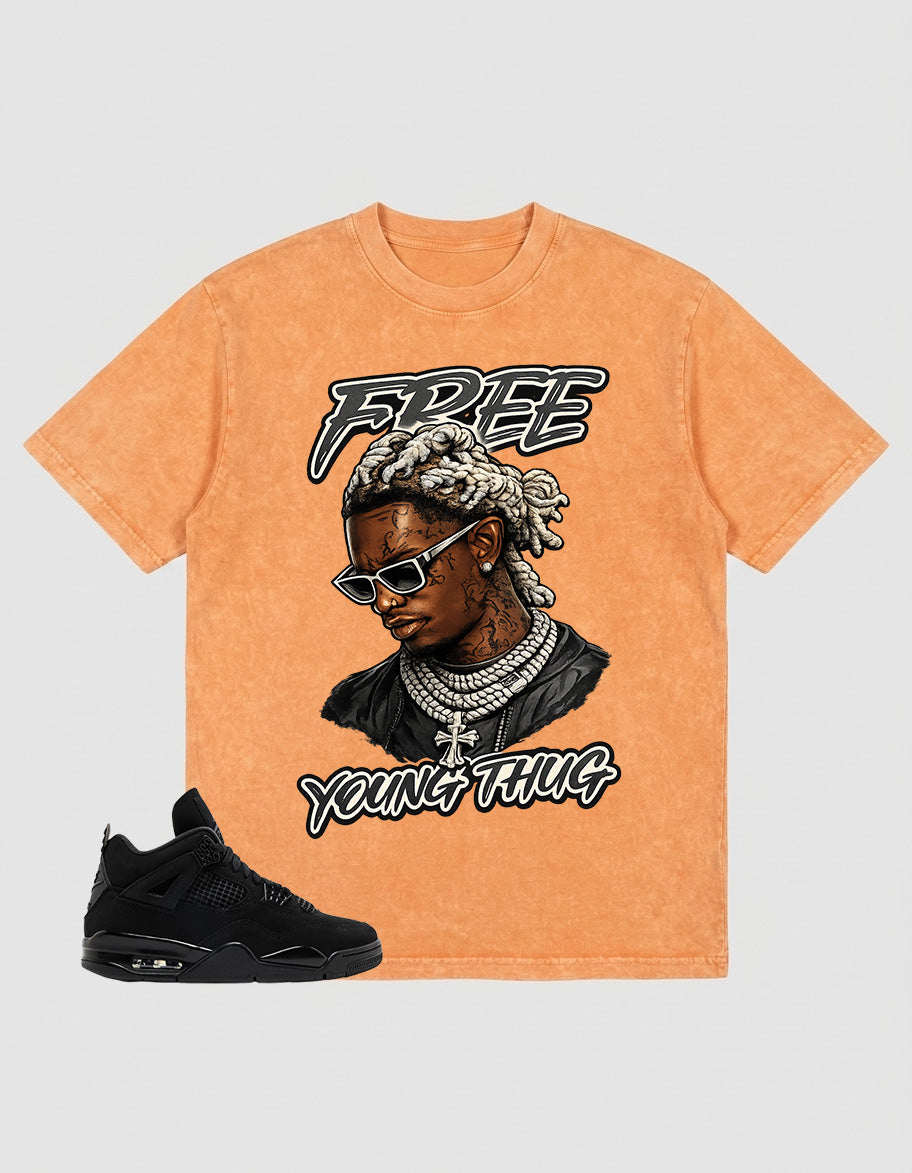 Black Cat 4s Zadago Washed T-shirt Free Young Thug Graphic