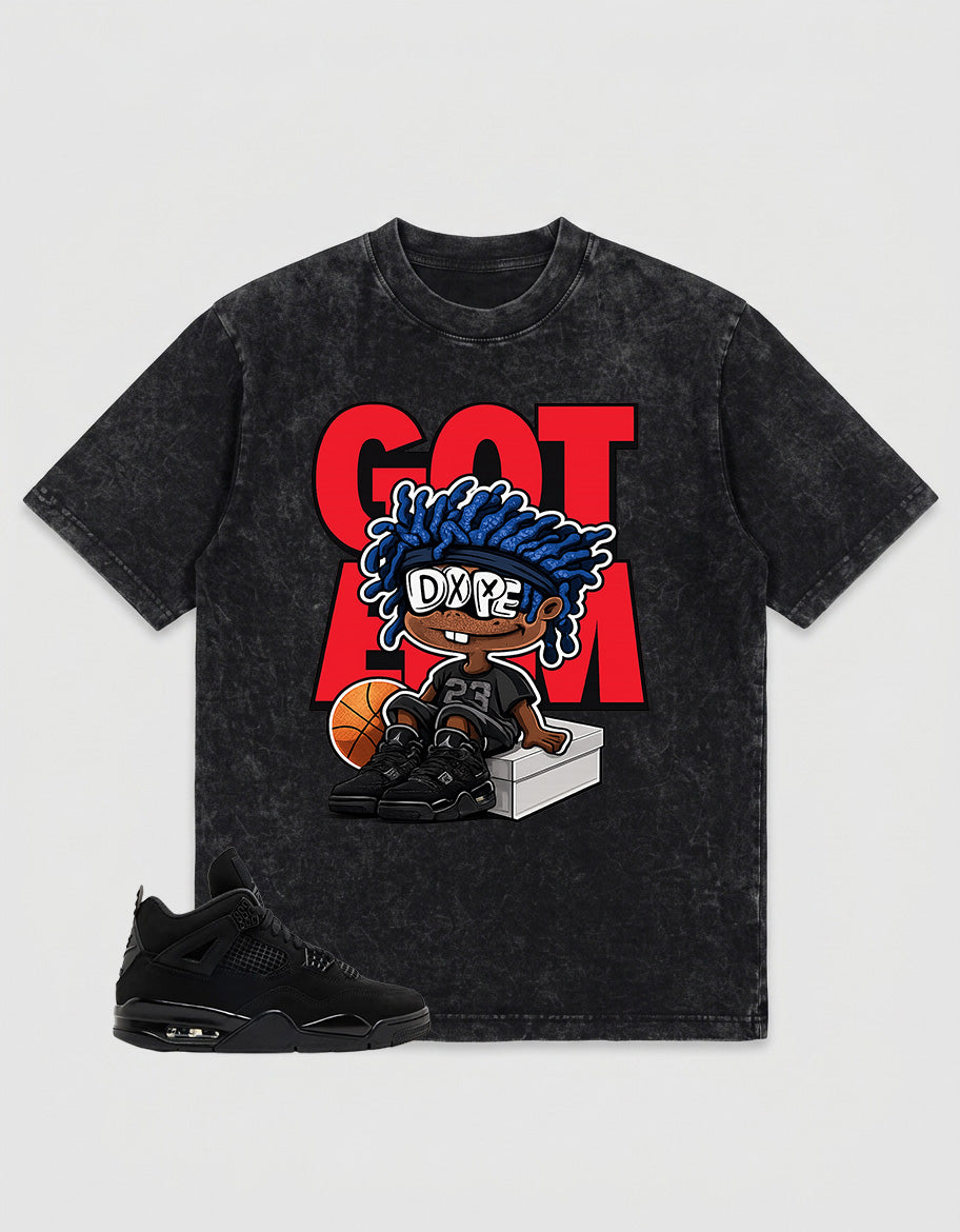 Black Cat 4s Zadago Washed T-shirt Got 'Em Dope Graphic