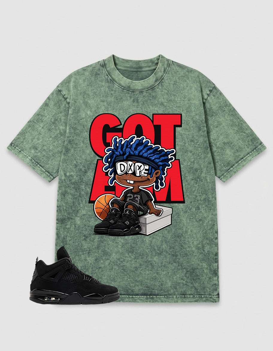 Black Cat 4s Zadago Washed T-shirt Got 'Em Dope Graphic
