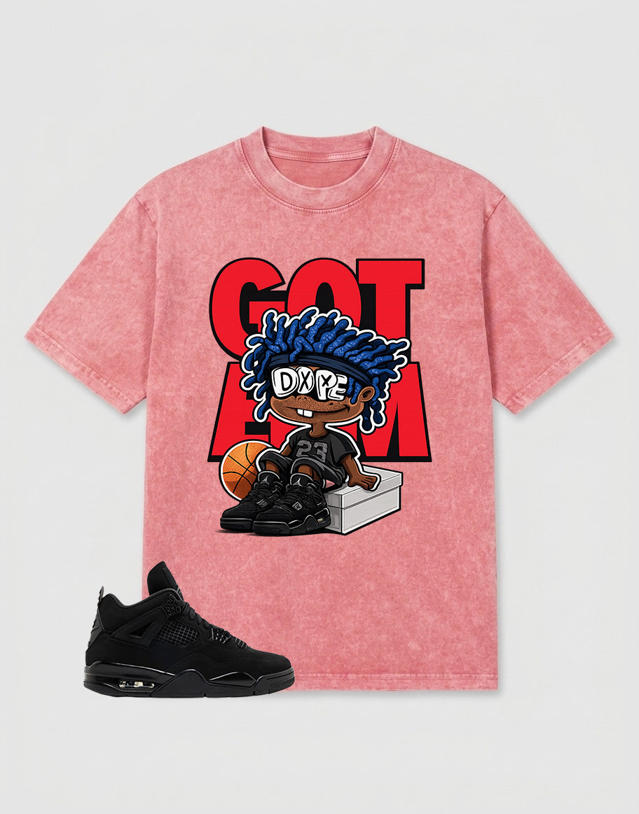 Black Cat 4s Zadago Washed T-shirt Got 'Em Dope Graphic