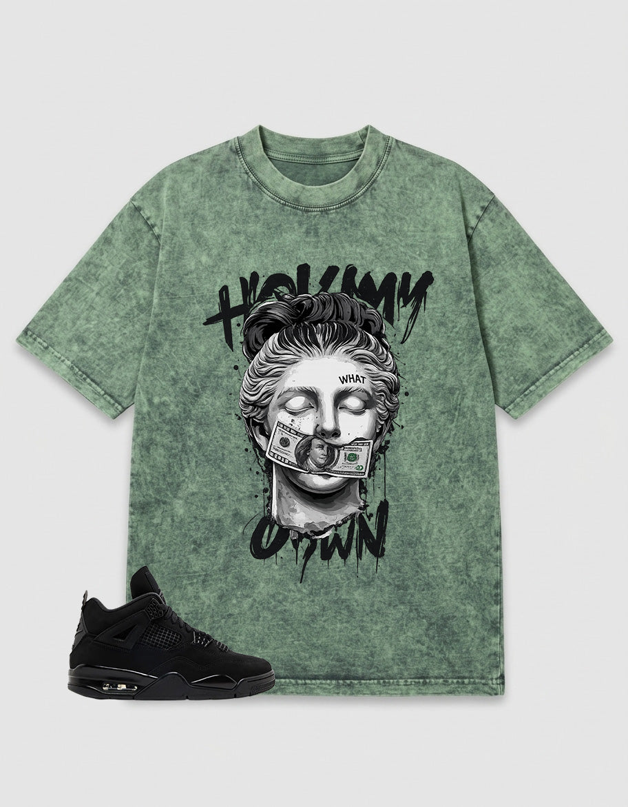 Black Cat 4s Zadago Washed T-shirt Hold My Own Graphic
