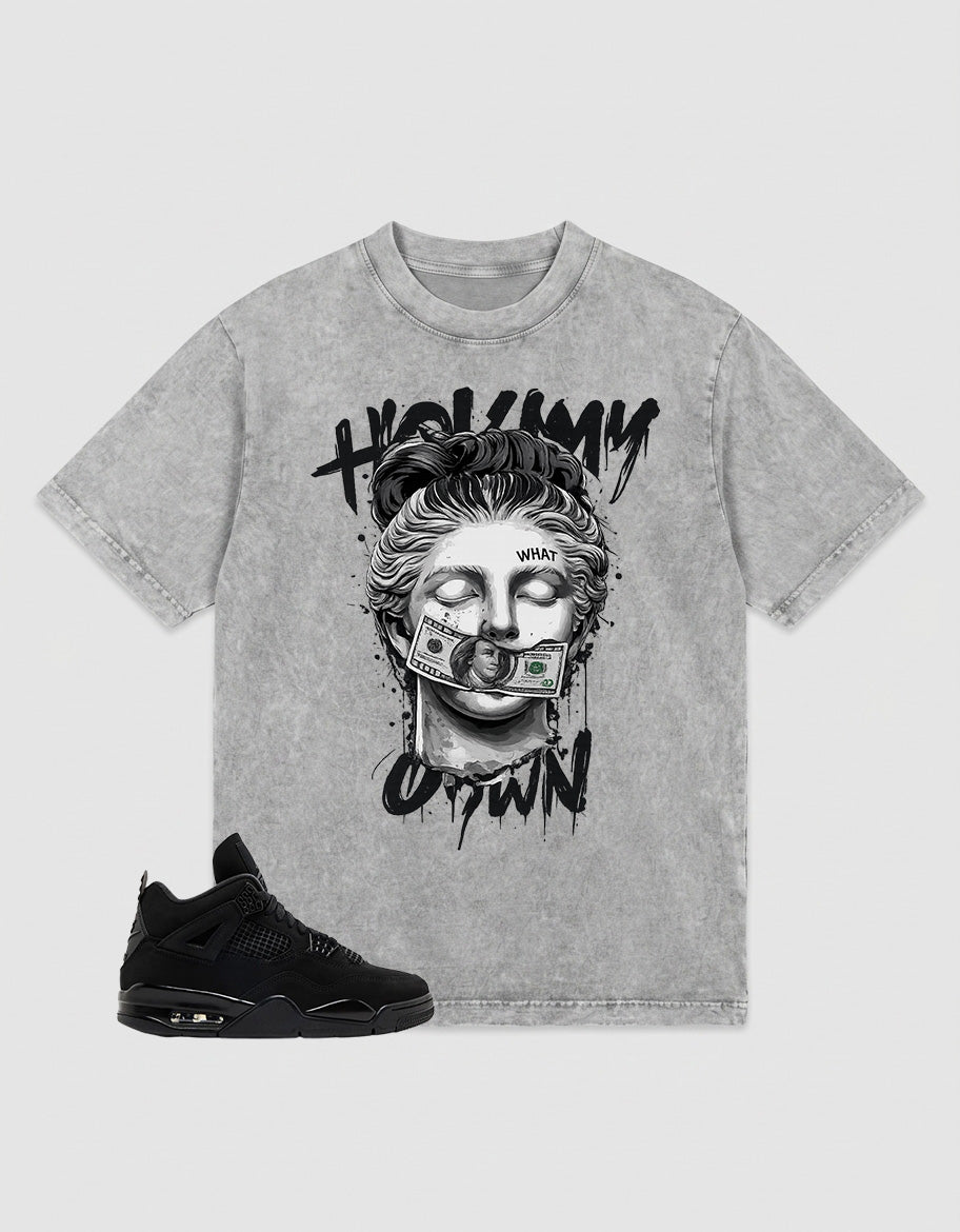 Black Cat 4s Zadago Washed T-shirt Hold My Own Graphic