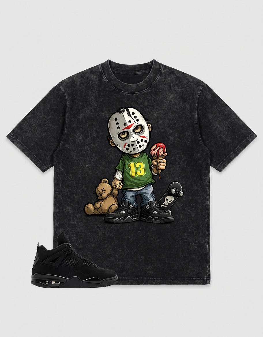 Black Cat 4s Zadago Washed T-shirt Little Jason Graphic