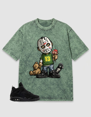 Black Cat 4s Zadago Washed T-shirt Little Jason Graphic