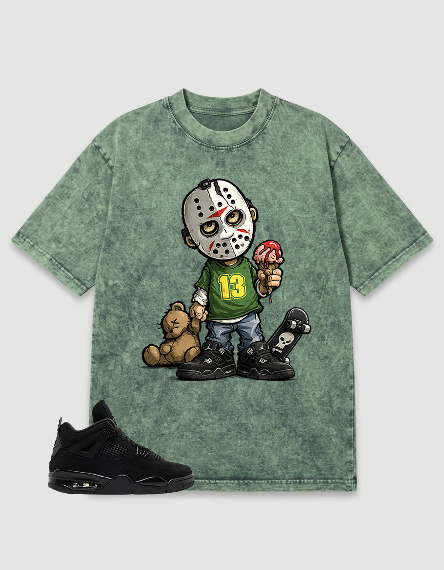 Black Cat 4s Zadago Washed T-shirt Little Jason Graphic
