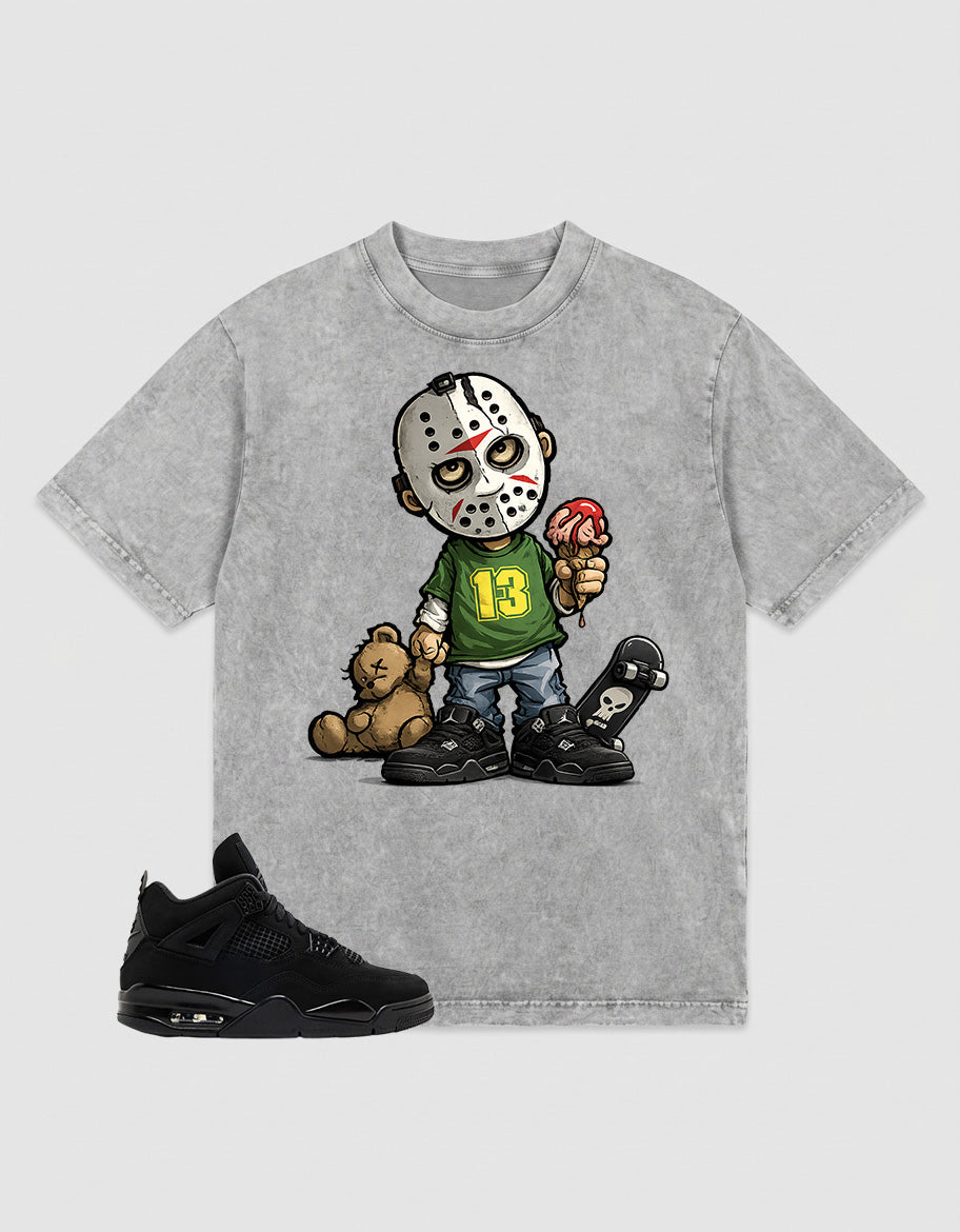 Black Cat 4s Zadago Washed T-shirt Little Jason Graphic