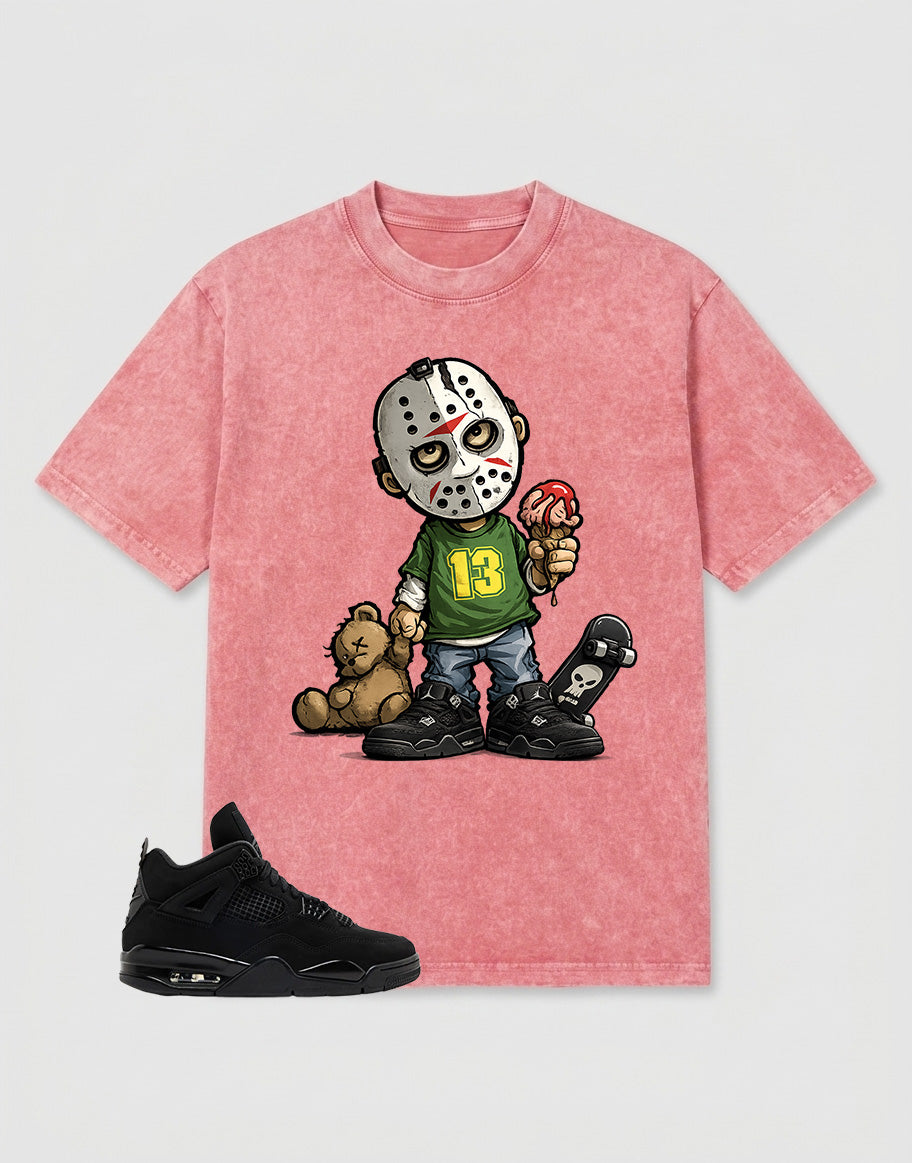 Black Cat 4s Zadago Washed T-shirt Little Jason Graphic