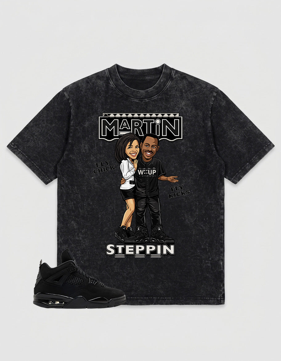 Black Cat 4s Zadago Washed T-shirt Martin Steppin Graphic