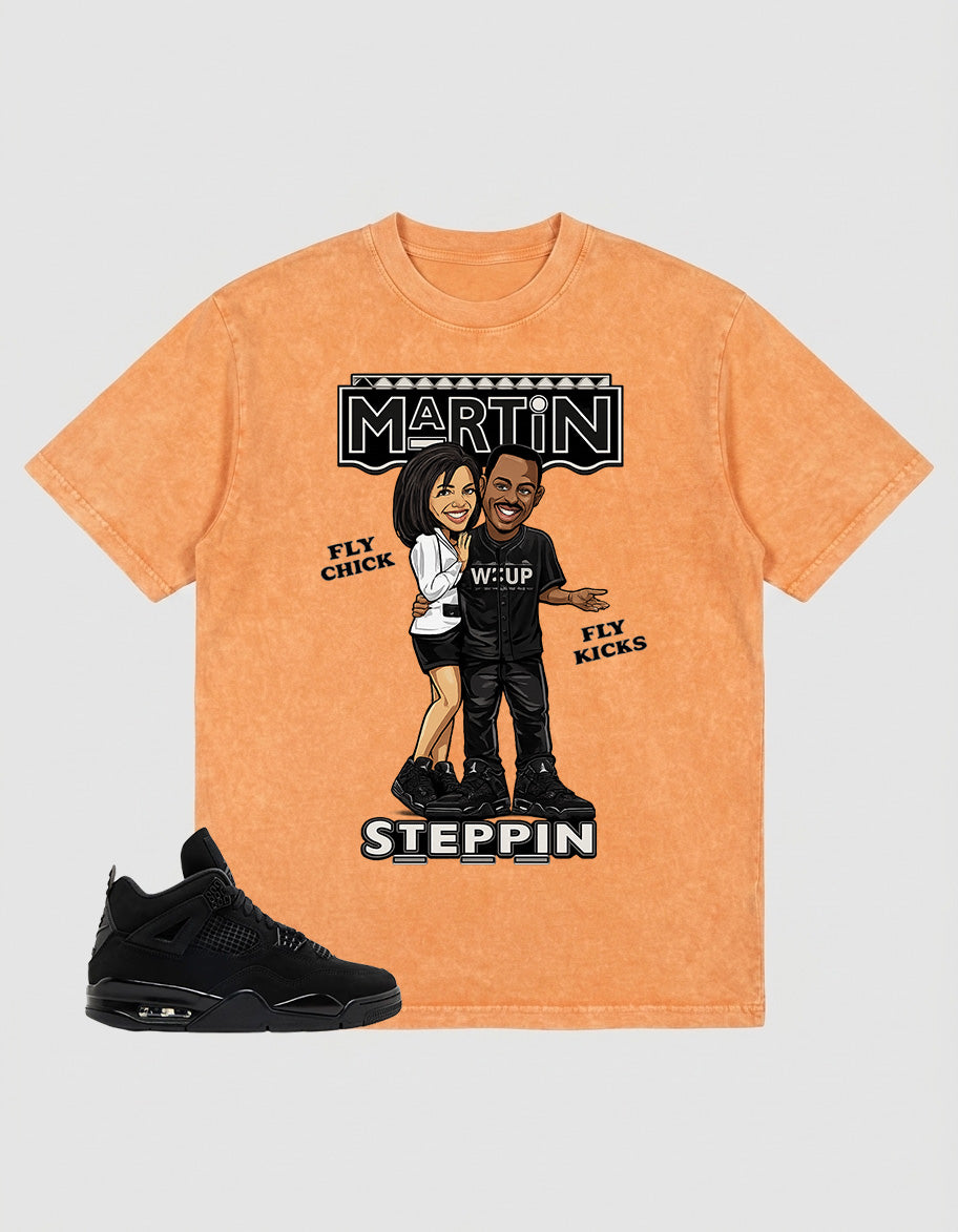Black Cat 4s Zadago Washed T-shirt Martin Steppin Graphic