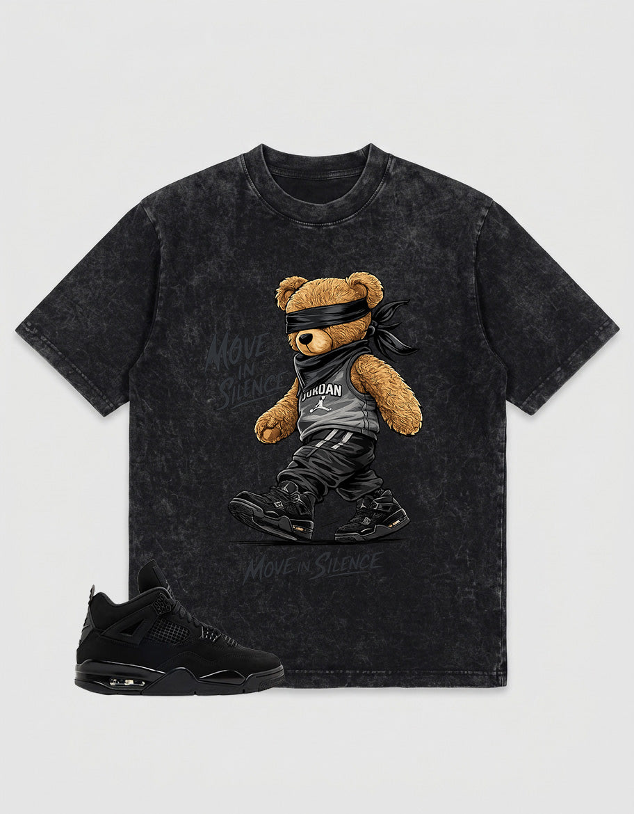 Black Cat 4s Zadago Washed T-shirt Move In Silence Graphic