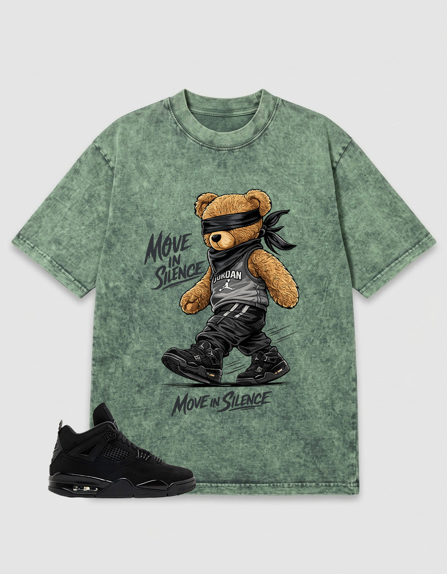 Black Cat 4s Zadago Washed T-shirt Move In Silence Graphic