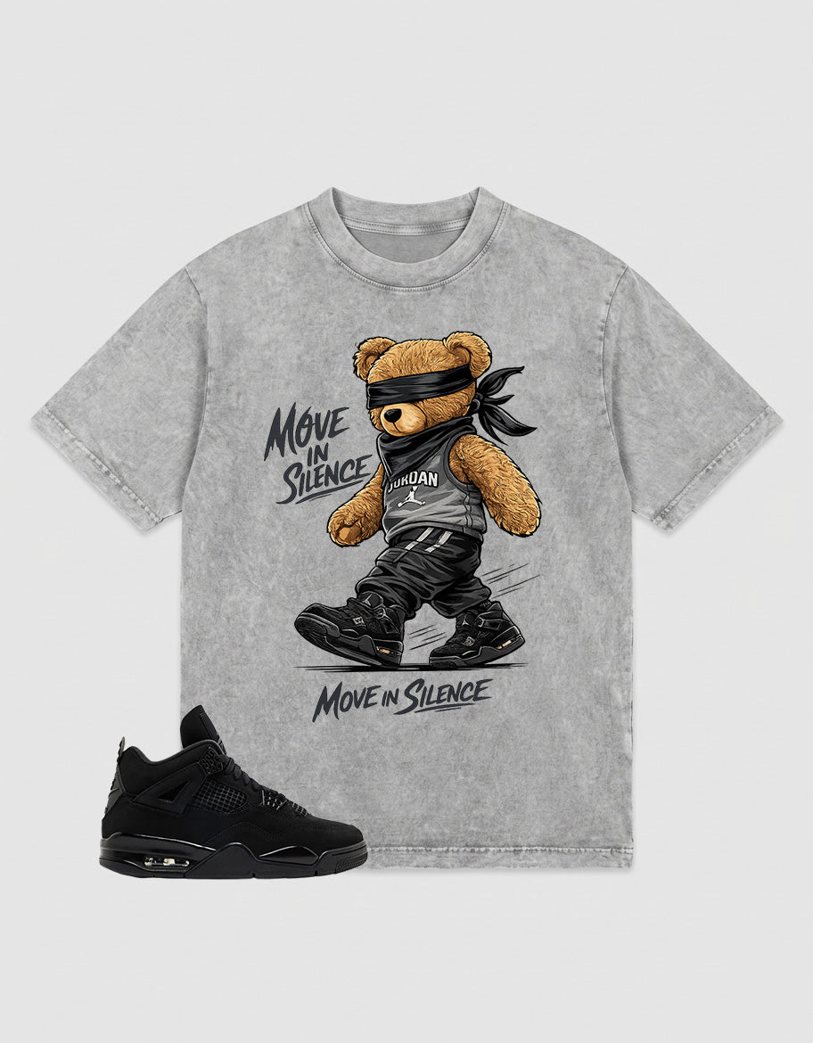 Black Cat 4s Zadago Washed T-shirt Move In Silence Graphic