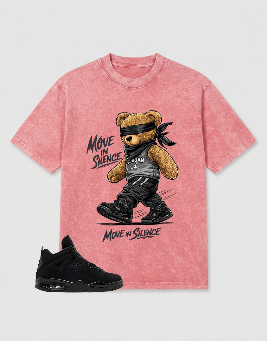 Black Cat 4s Zadago Washed T-shirt Move In Silence Graphic