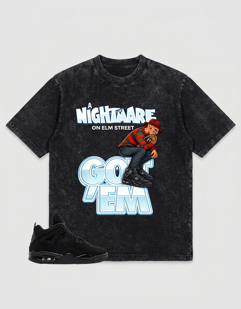 Black Cat 4s Zadago Washed T-shirt Nightmare On Elm Street Graphic