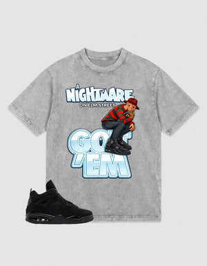 Black Cat 4s Zadago Washed T-shirt Nightmare On Elm Street Graphic