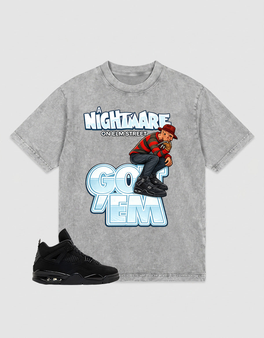 Black Cat 4s Zadago Washed T-shirt Nightmare On Elm Street Graphic