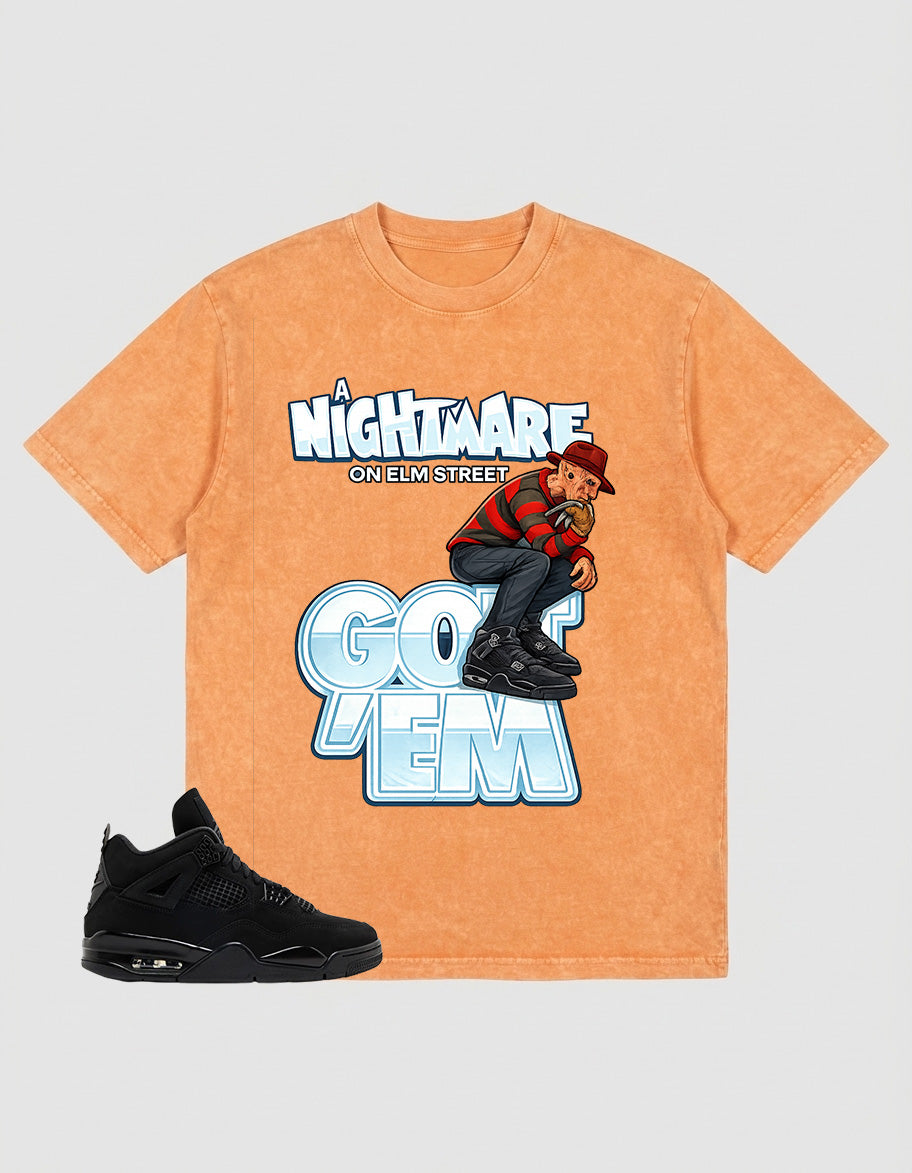 Black Cat 4s Zadago Washed T-shirt Nightmare On Elm Street Graphic