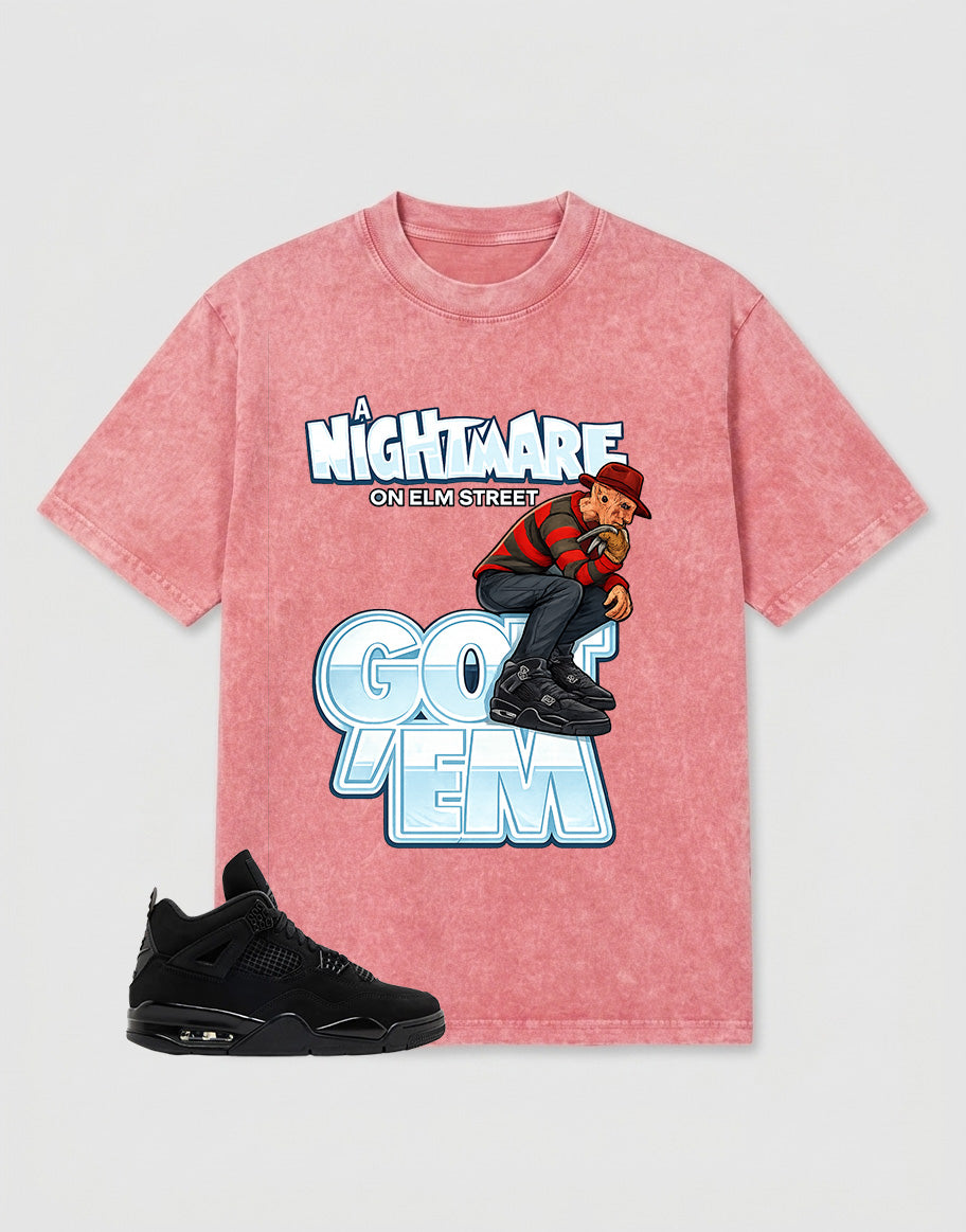 Black Cat 4s Zadago Washed T-shirt Nightmare On Elm Street Graphic
