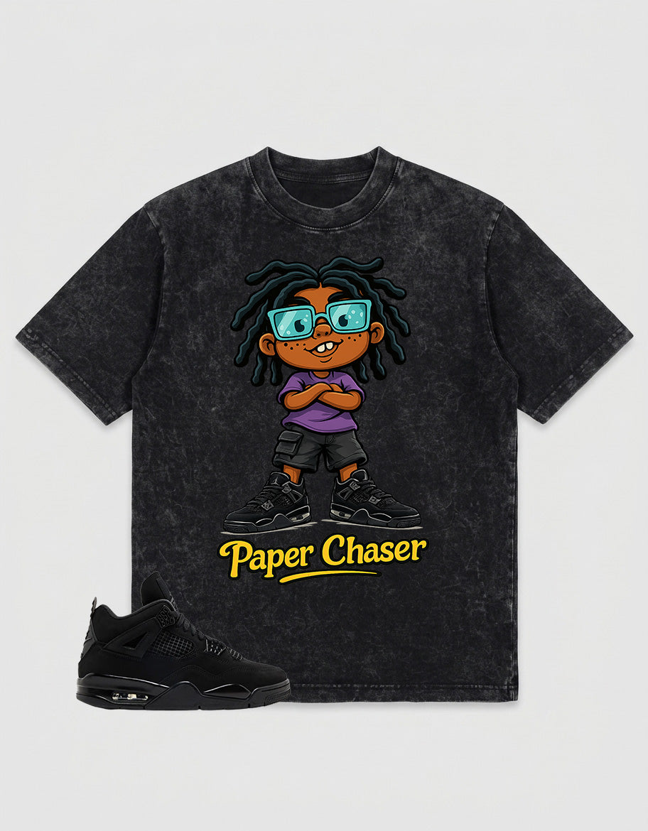 Black Cat 4s Zadago Washed T-shirt Paper Chaser Graphic