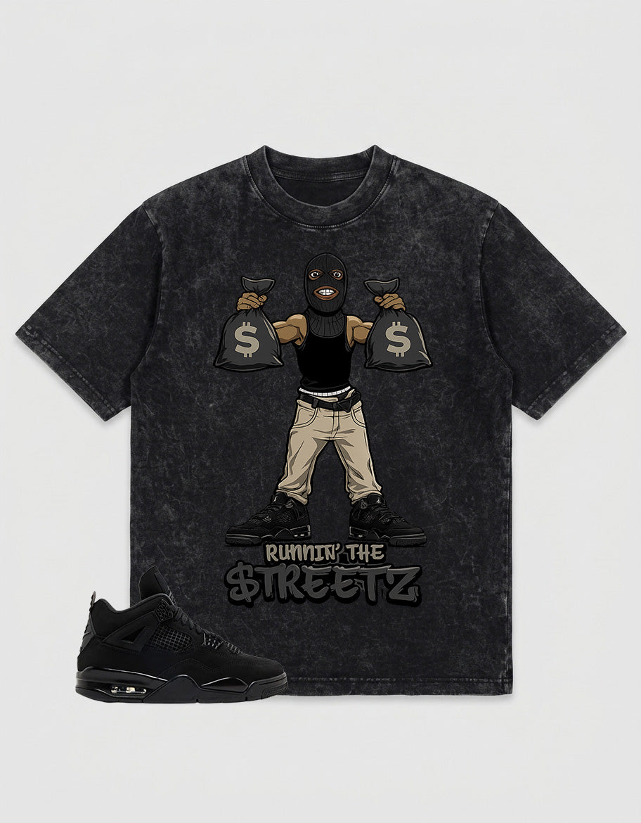 Black Cat 4s Zadago Washed T-shirt Runnin' The Street Graphic